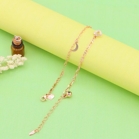 "Rose Gold Anklet with Heart, Leaf & Moon Charms, XPAL1046 - Picture 7 of 12